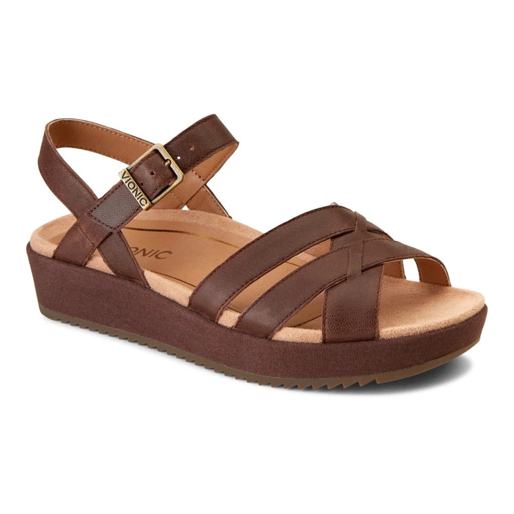 VIONIC Violet Platform Sandal Brown Ankle Strap 7
